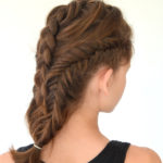 womens fish braid hairstyling long brown hair