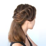 womens half up half down braided hairstyle brown hair