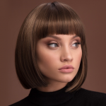 women's straight brown bob with bangs haircut