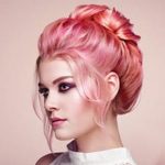 women long pink hair updo