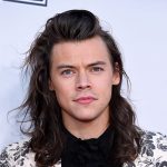 Harry Styles shoulder length hairstyle with wavy ends