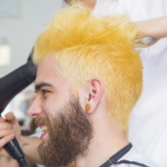 mens short yellow hair quiff cut