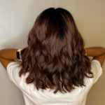 womens shoulder length wavy brown hair lob cut
