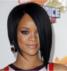 Rihanna Asymmetrical Bob Cut black hair