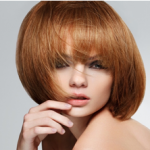 Womens short brown bob hair cut with bangs