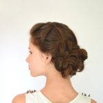 womens braided brunette updo wedding occasion