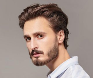 men short slicked back hairstyle brown hair